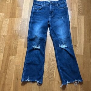 Whetherly Dark Blue Distressed Straight Leg Jeans